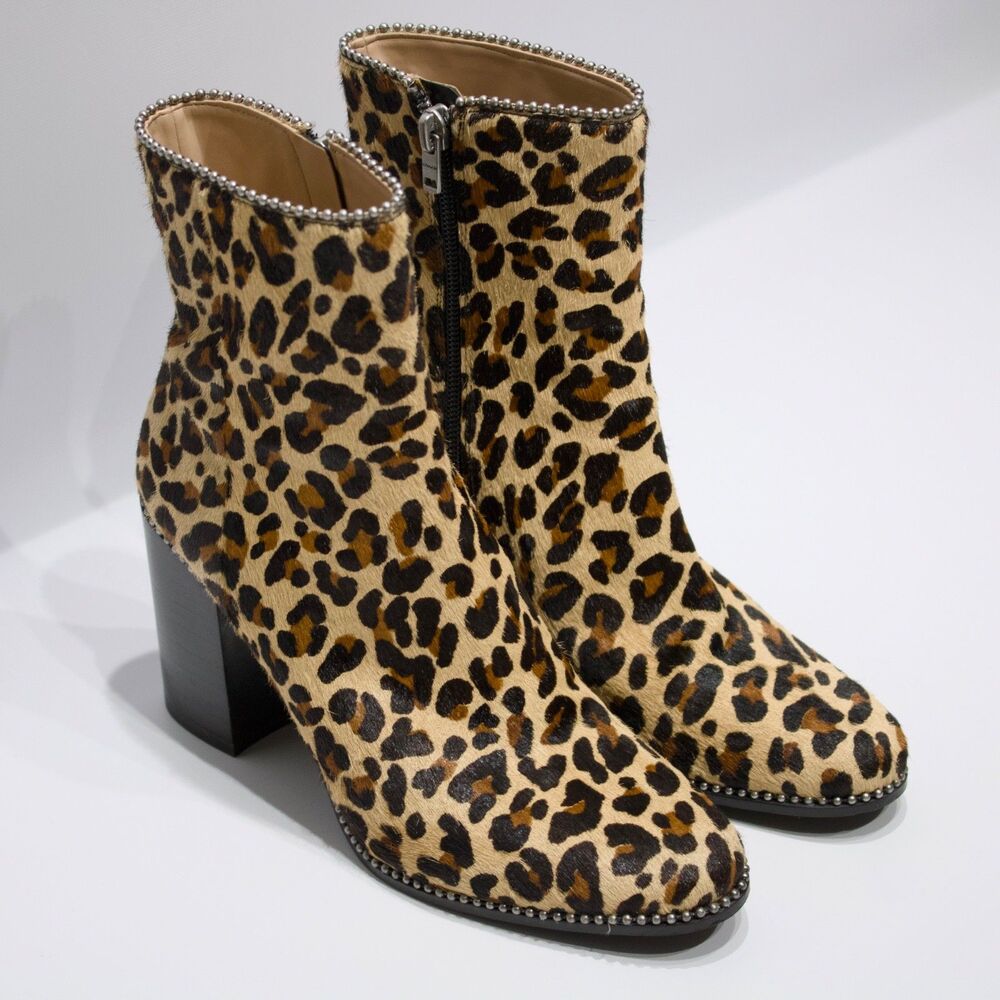 Coach Drea Leopard Print Calf Hair Leather Heeled Bootie Women 7.5B Minimal Wear - Picture 5 of 16
